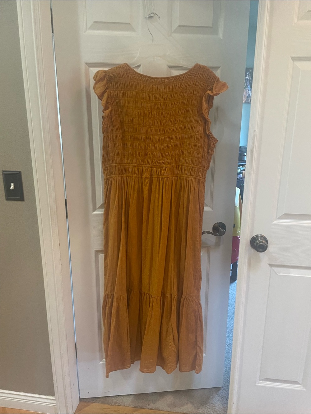 Women's Smocked Ruffle Sleeve Midi Dress - Rust Athropologie